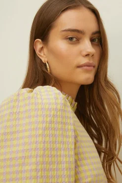 Hot Oasis Lime Gingham Puff Sleeve Midi Dress Lilac
