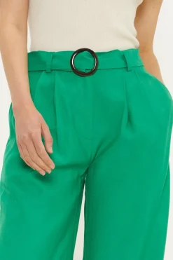 Hot Oasis Linen Look Belted Cropped Trouser Green