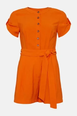 Fashion Oasis Linen Look Belted Playsuit Orange