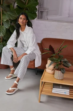 Sale Oasis Linen Look Wide Leg Trouser Stripe