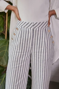 Sale Oasis Linen Look Wide Leg Trouser Stripe