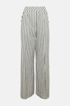 Sale Oasis Linen Look Wide Leg Trouser Stripe