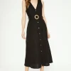 Clearance Oasis Linen Mix Belted Shirt Dress Black