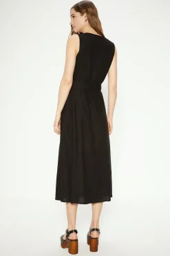 Clearance Oasis Linen Mix Belted Shirt Dress Black
