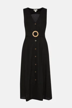 Clearance Oasis Linen Mix Belted Shirt Dress Black