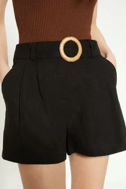 Online Oasis Linen Mix Belted Shorts Black