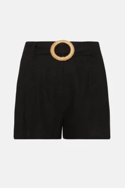 Online Oasis Linen Mix Belted Shorts Black