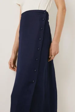 Discount Oasis Linen Mix Button Detail Midi Skirt Navy