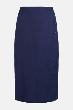 Discount Oasis Linen Mix Button Detail Midi Skirt Navy