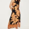 Best Oasis Linen Mix Floral Border Print Cross Back Midi Dress Black