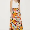 Clearance Oasis Linen Mix Floral Print Midi Skirt Multi