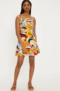 Discount Oasis Linen Mix Floral Print Tie Shoulder Mini Dress Multi