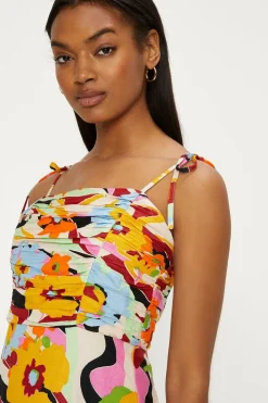 Discount Oasis Linen Mix Floral Print Tie Shoulder Mini Dress Multi