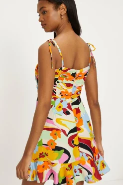 Discount Oasis Linen Mix Floral Print Tie Shoulder Mini Dress Multi