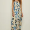 Discount Oasis Linen Mix Ikat Printed Strappy Midi Dress Multi