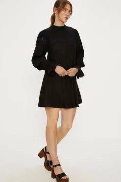 Online Oasis Linen Mix Lace Detail Mini Dress Black