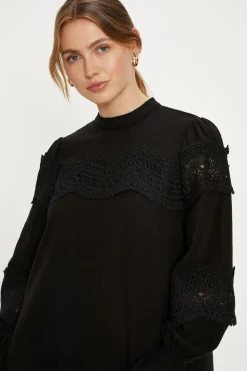 Online Oasis Linen Mix Lace Detail Mini Dress Black