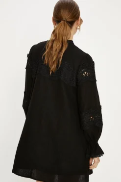 Online Oasis Linen Mix Lace Detail Mini Dress Black
