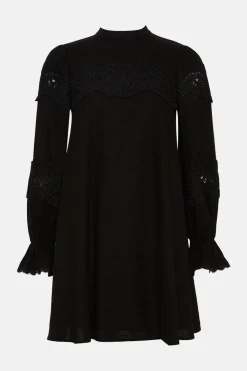 Online Oasis Linen Mix Lace Detail Mini Dress Black