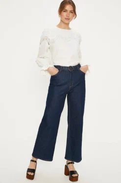 Outlet Oasis Linen Mix Lace Detail Top Ivory