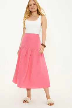 Discount Oasis Linen Mix Midi Skirt Pink