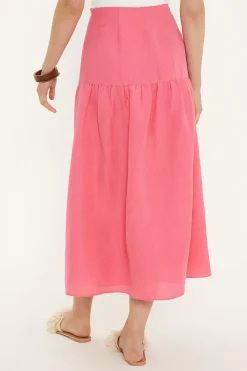 Discount Oasis Linen Mix Midi Skirt Pink