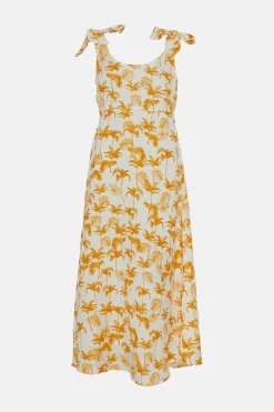 Online Oasis Linen Mix Palm Printed Tie Shoulder Dress Floral