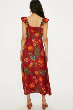 Discount Oasis Linen Mix Parrot Print Button Through Midi Dress Multi