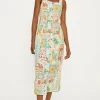 Outlet Oasis Linen Mix Patch Print Button Through Midi Dress Multi