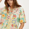 Sale Oasis Linen Mix Patch Print Resort Shirt Ivory