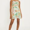 Sale Oasis Linen Mix Patch Print Tie Shoulder Mini Dress Ivory