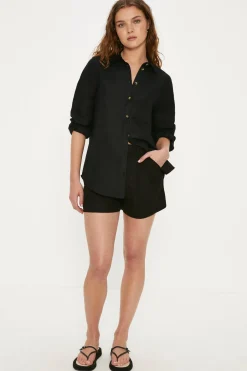 Online Oasis Linen Mix Relaxed Shirt Black