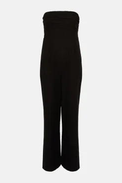 Fashion Oasis Linen Mix Ruched Detail Strapless Jumpsuit Black