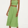 Hot Oasis Linen Mix Scallop Detail Midi Skirt Pink