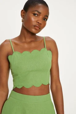 Fashion Oasis Linen Mix Scallop Detail Crop Top Pink