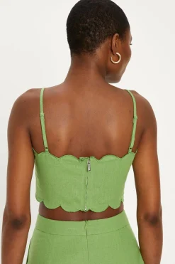 Fashion Oasis Linen Mix Scallop Detail Crop Top Pink