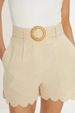 Discount Oasis Linen Mix Scallop Detail Belted Shorts Ecru
