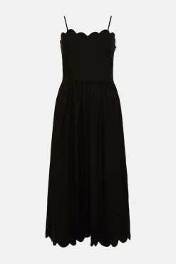 Fashion Oasis Linen Mix Scallop Detail Midi Dress Black