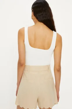 Discount Oasis Linen Mix Scallop Detail Belted Shorts Ecru