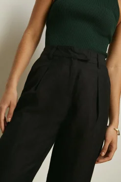 Fashion Oasis Linen Mix Straight Leg Trouser Navy