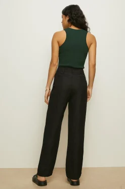 Fashion Oasis Linen Mix Straight Leg Trouser Navy