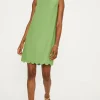 New Oasis Linen Mix Tie Back Shift Dress Green