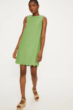 New Oasis Linen Mix Tie Back Shift Dress Green