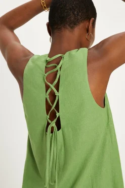 New Oasis Linen Mix Tie Back Shift Dress Green