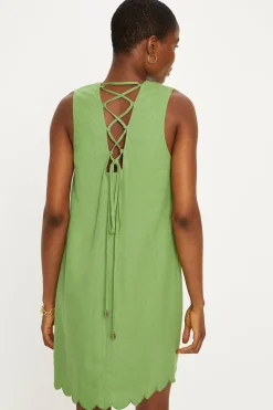 New Oasis Linen Mix Tie Back Shift Dress Green