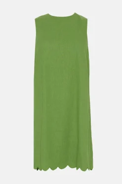 New Oasis Linen Mix Tie Back Shift Dress Green