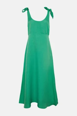 New Oasis Linen Mix Tie Shoulder Midi Dress Apple Green