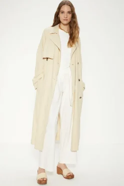 Online Oasis Linen Mix Trench Coat Ecru