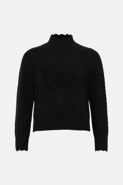 Hot Oasis Lofty Cable And Pointelle Knitted Jumper Black