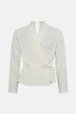 Sale Oasis Long Sleeve Draped Wrap Over Top Ivory